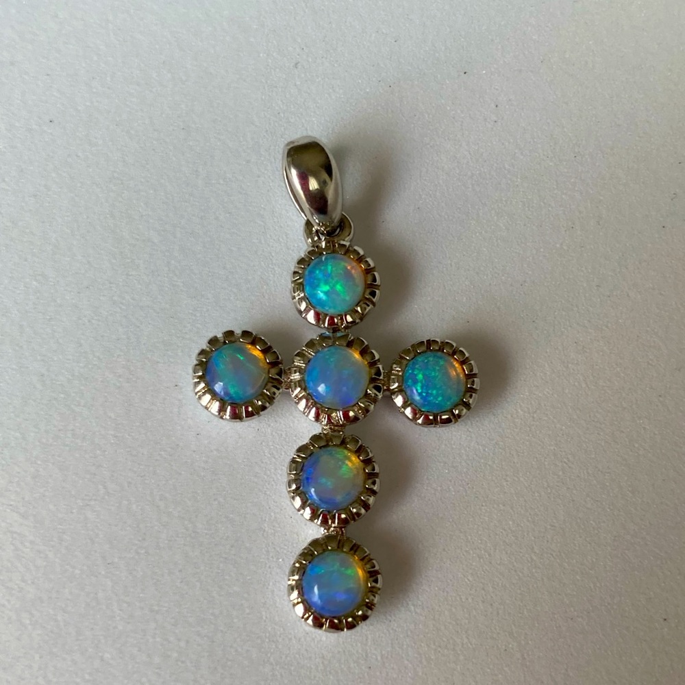 Genuine Opal Sterling Silver Cross
